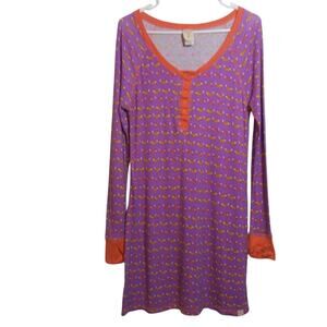 Munki Munki Purple Orange Fox Print  Women's Sleep Shirt Novelty Natural Sz M